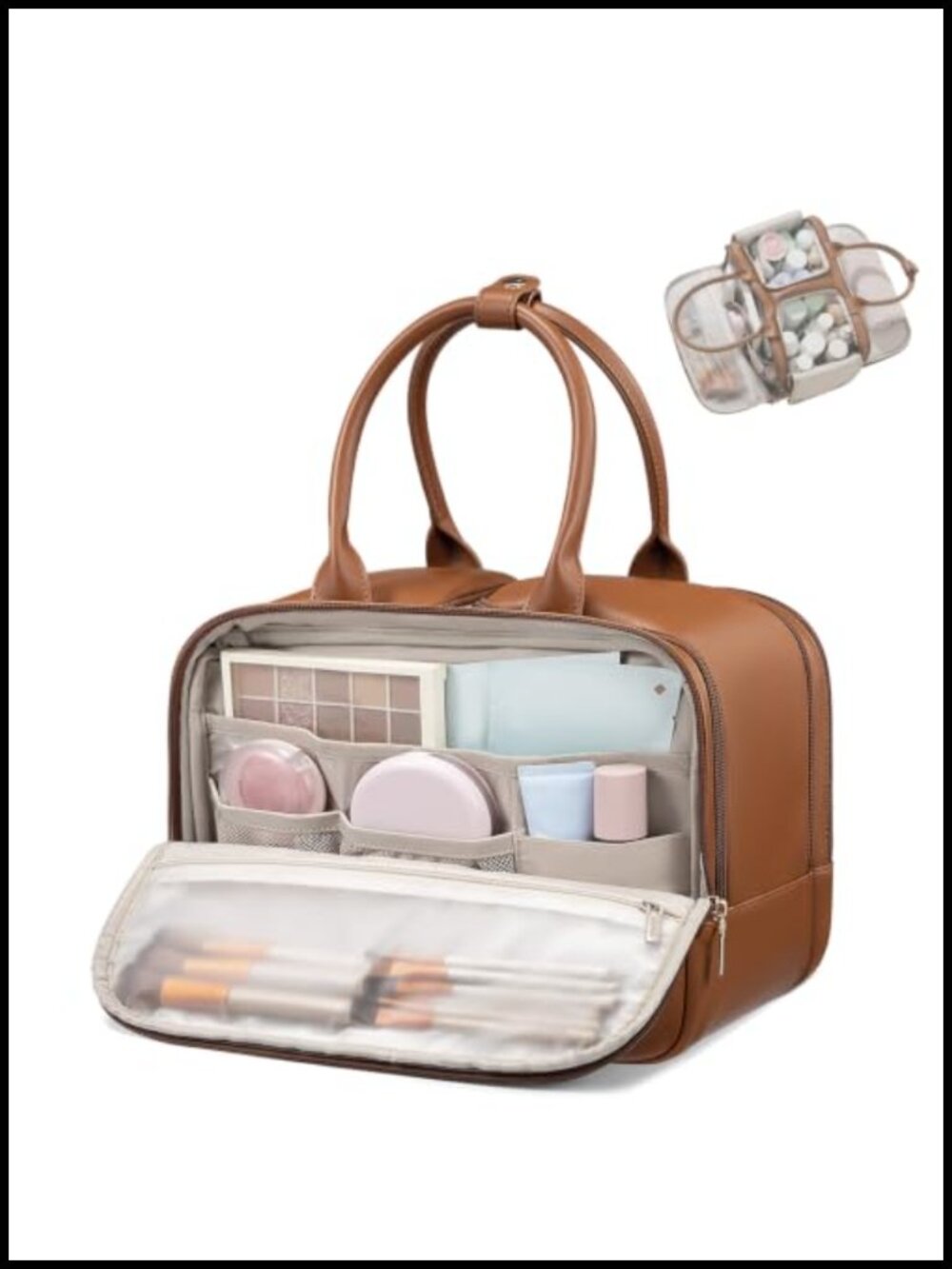 Large PU Leather Toiletry Bag 17 Pockets Travel Cosmetic Organizer